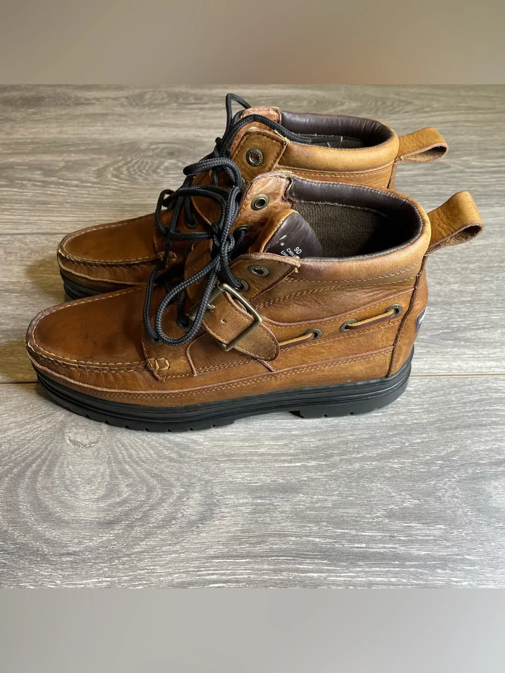 Vintage Polo Sport Ralph Lauren Leather Ankle Boots Buckle Strap Mens Size 9D